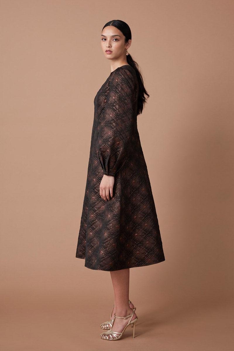 ZOHA DRESS - GARNET/NOIR JACQUARD