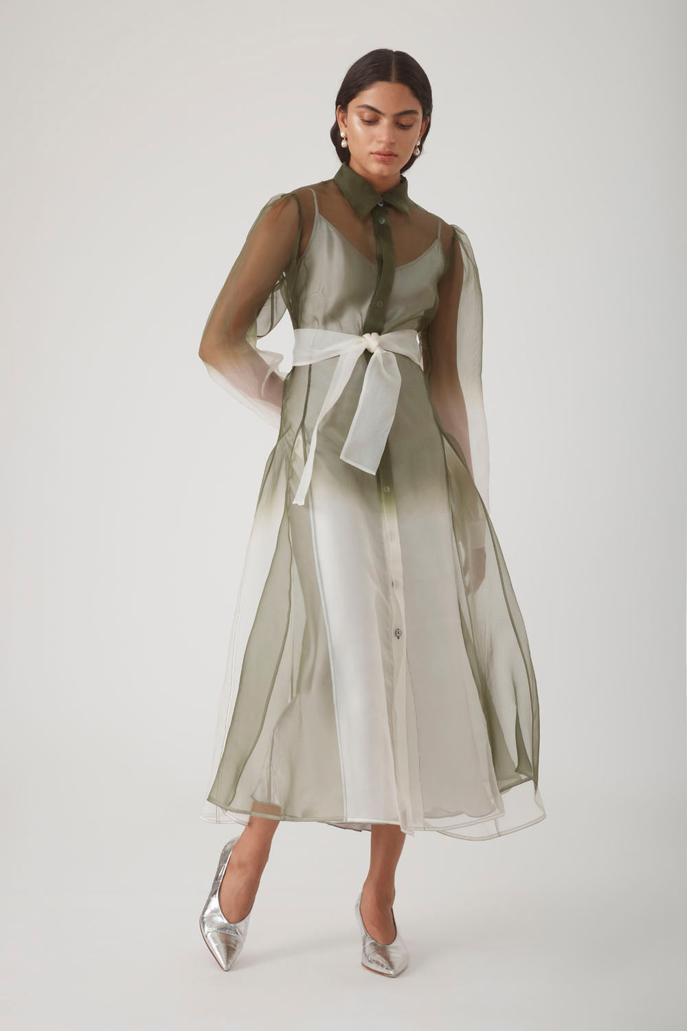 HIBA SHIRT DRESS-OLIVE OMBRE