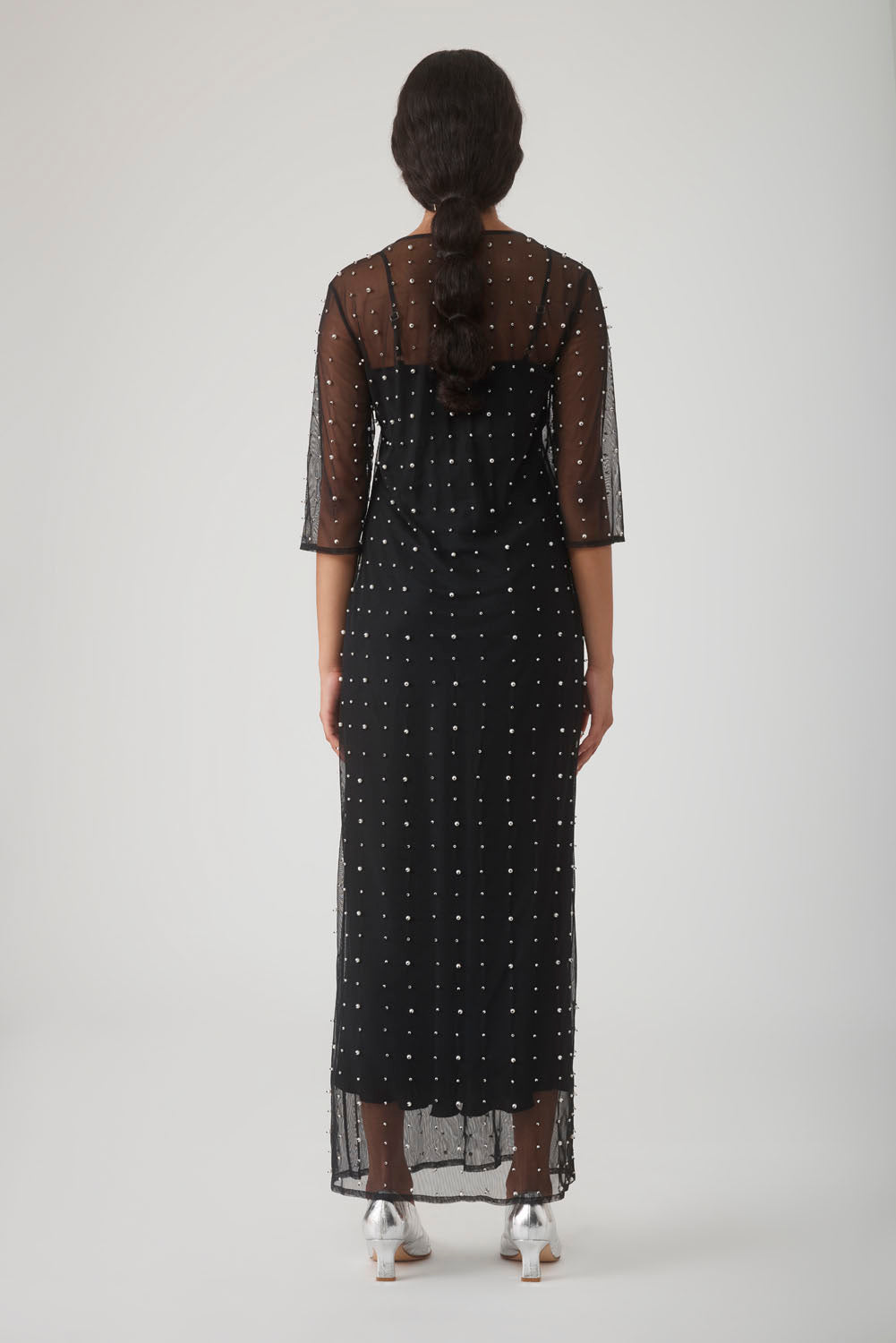 NAZMA PEARL BEADED DRESS-NOIR