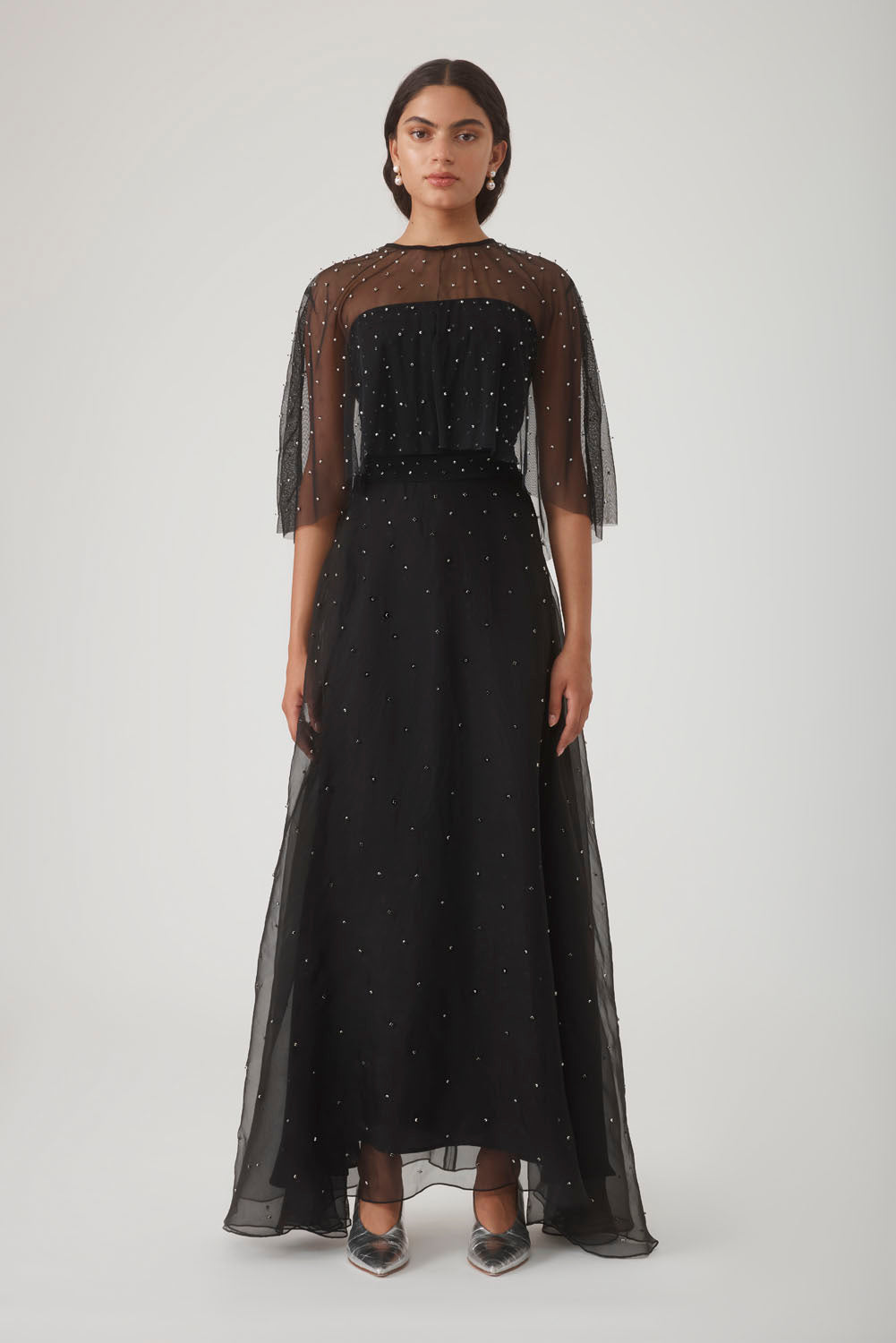 PEARL BEADED CAPE-NOIR
