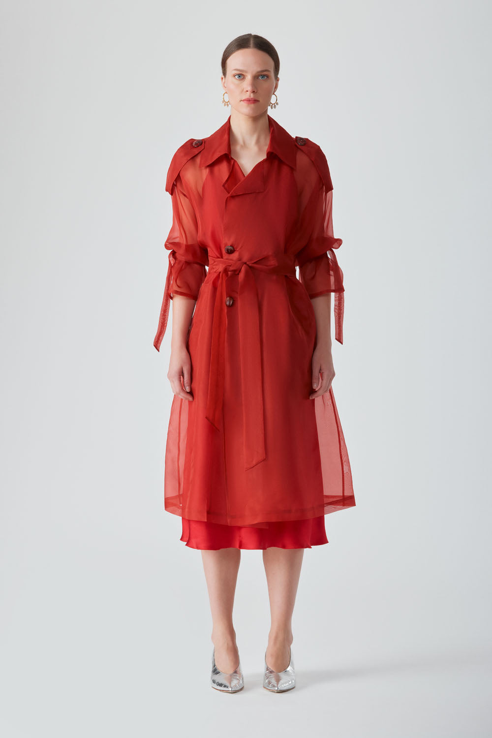 JANNAT ORGANZA COAT-RED CHILLI