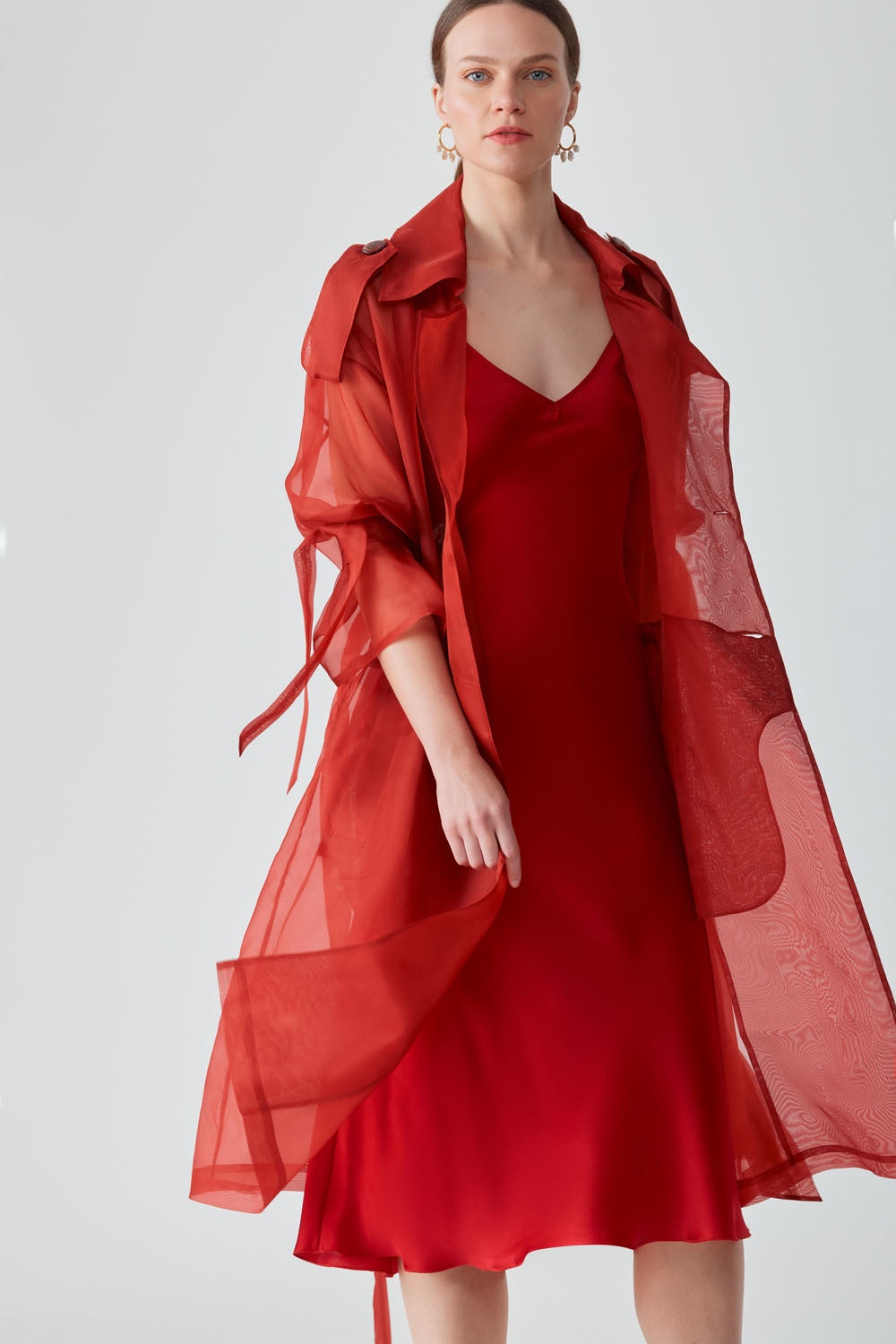 JANNAT ORGANZA COAT-RED CHILLI