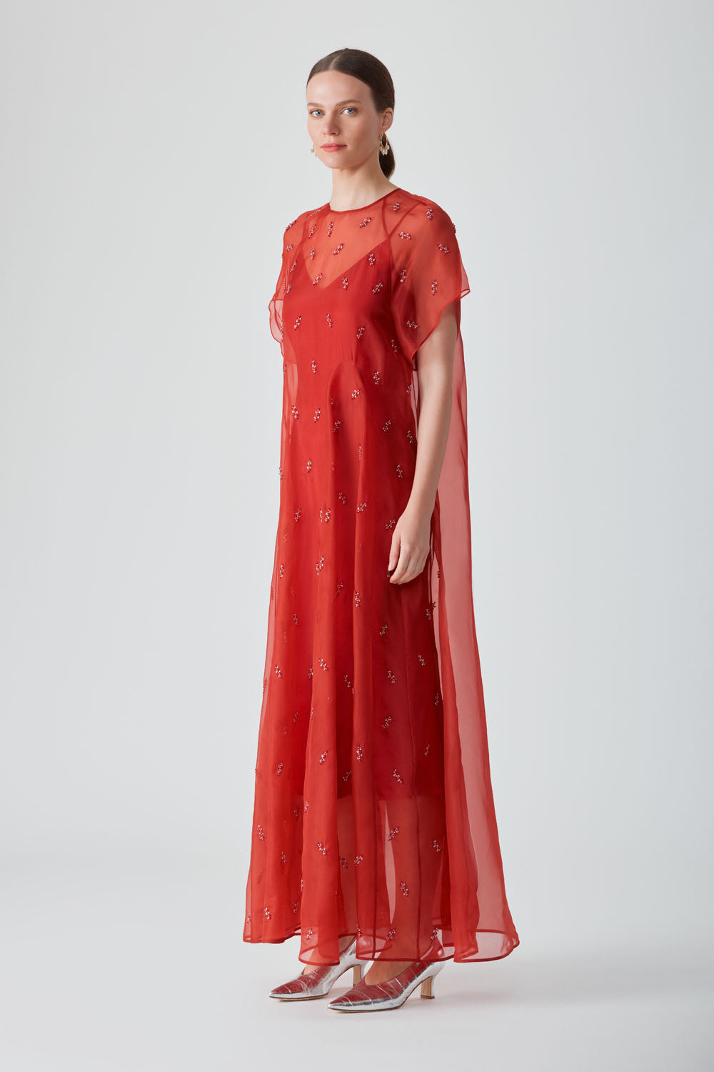 UMA EMBELLISHED MAXI DRESS-RED CHILLI