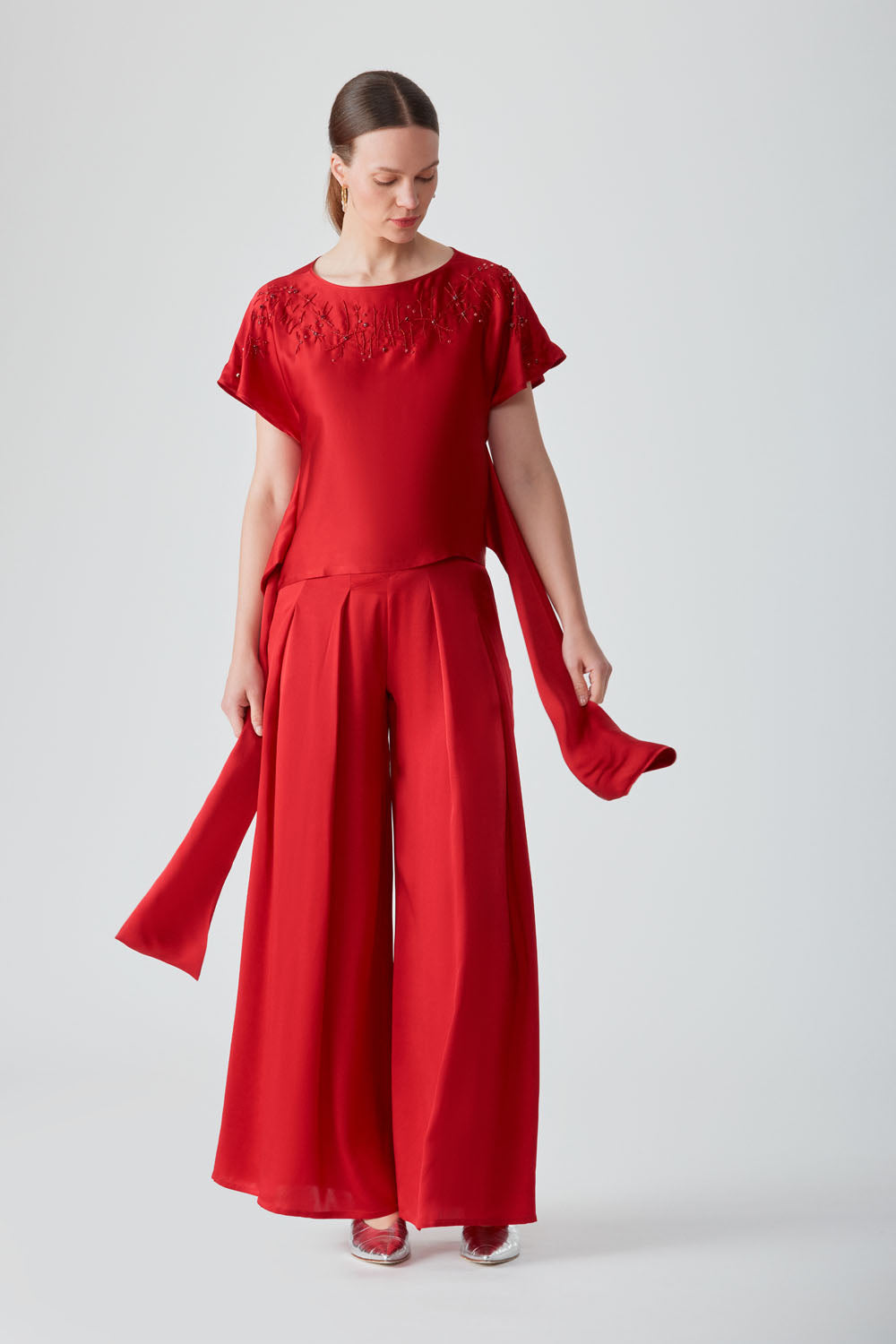 RANI EMBELLISHED WRAP TOP-RED CHILLI