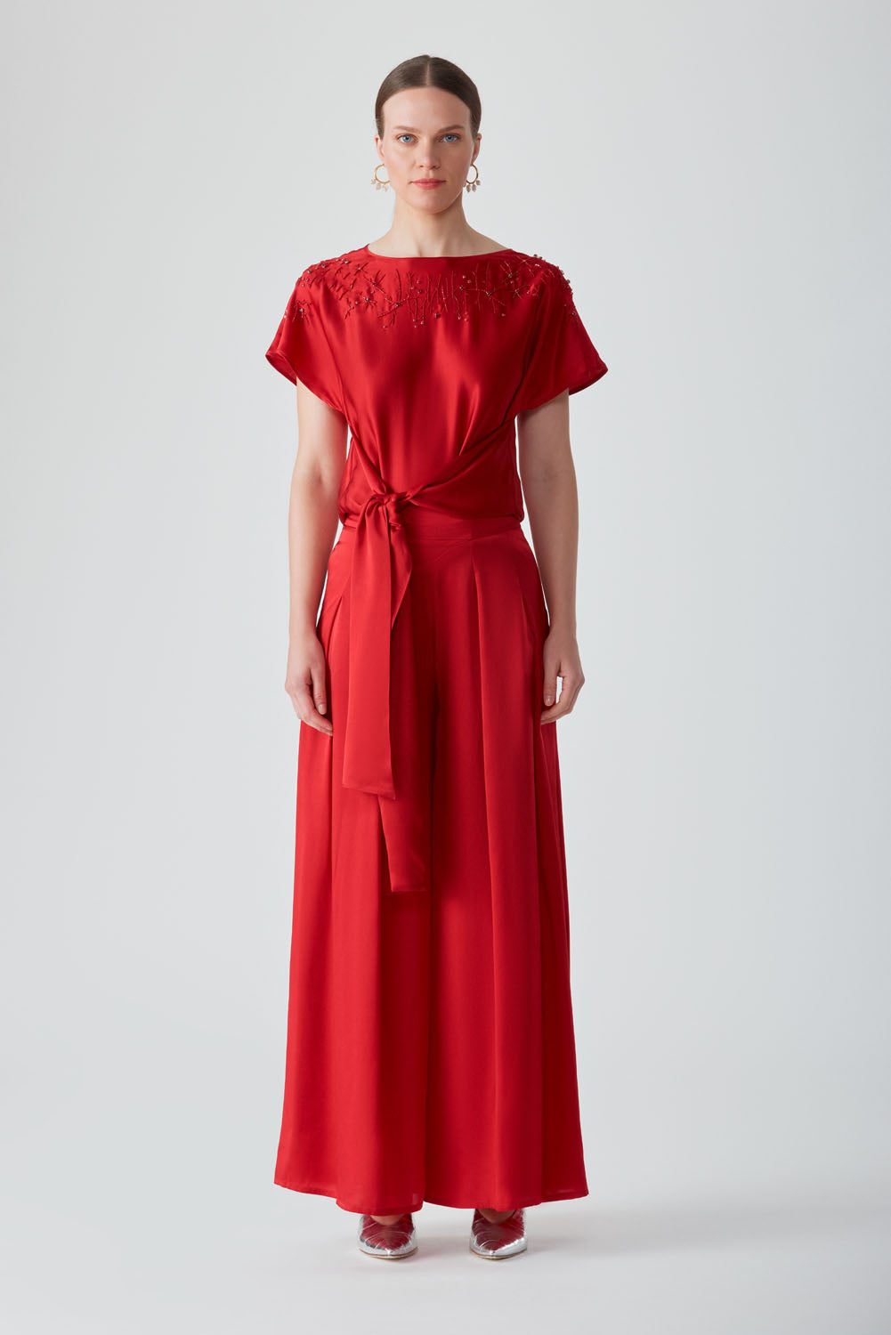 RANI EMBELLISHED WRAP TOP-RED CHILLI