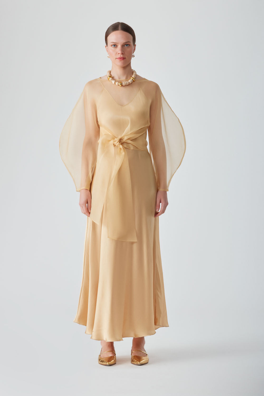 ROOHI ORGANZA WRAP TOP-SAFFRON