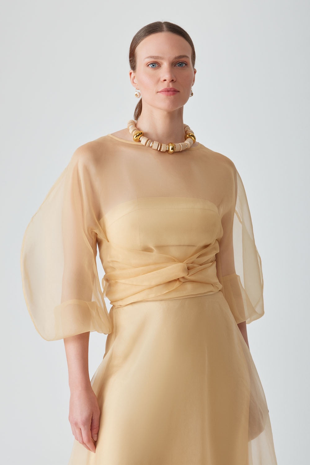 ROOHI ORGANZA WRAP TOP-SAFFRON