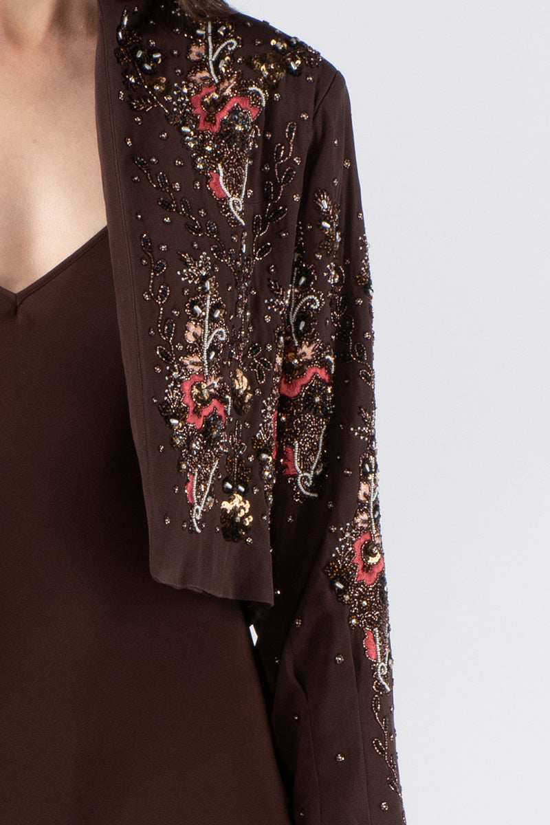 SHAAM BEADED JACKET - GANACHE