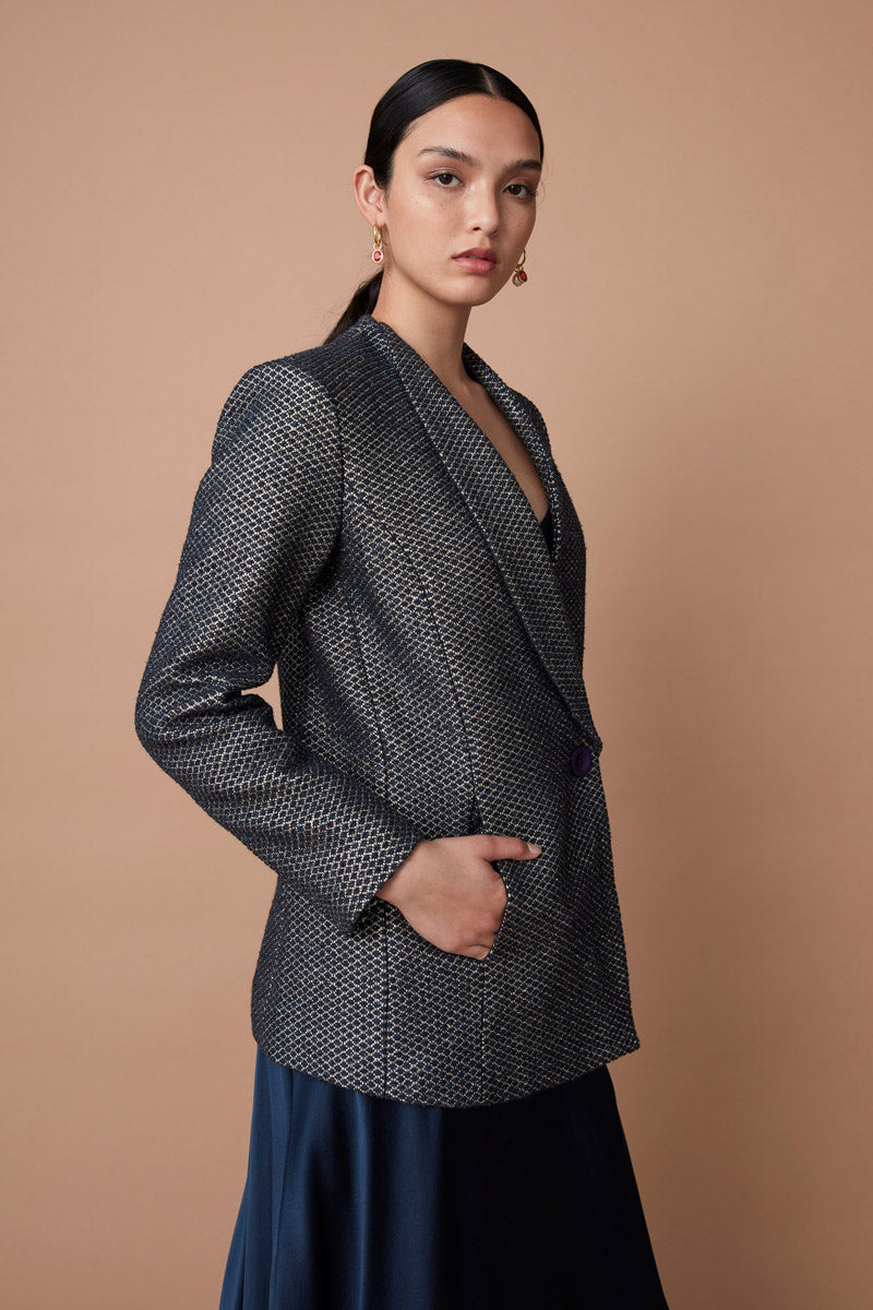 AARIS BLAZER - DEEP BLUE METALLIC