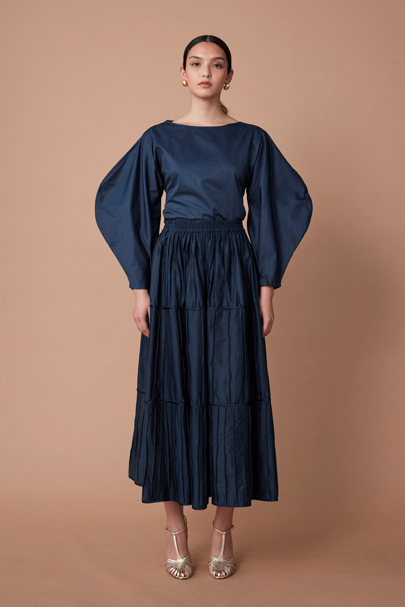 AFAF HANDPIPED SKIRT - DEEP BLUE