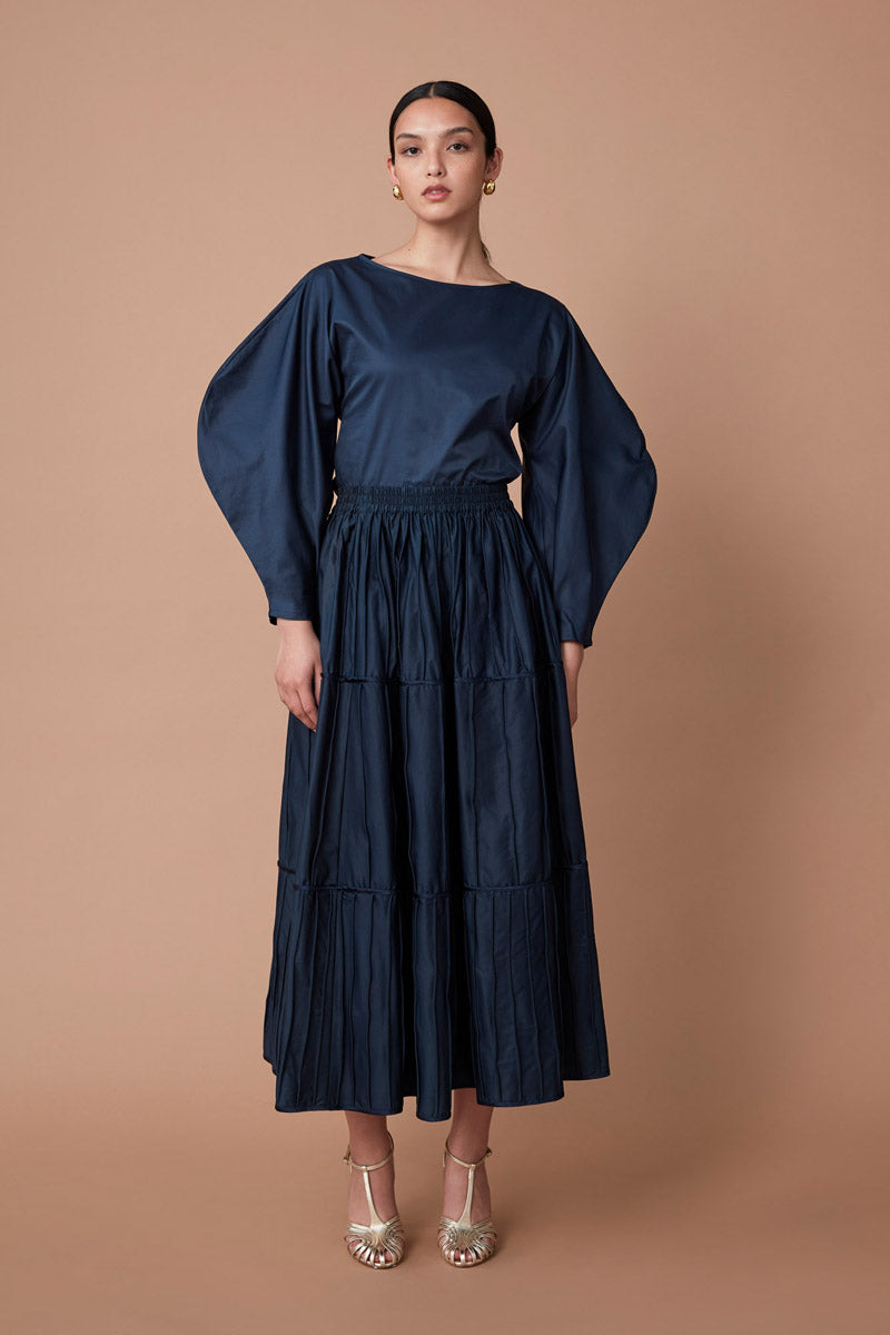 AFAF HANDPIPED SKIRT - DEEP BLUE