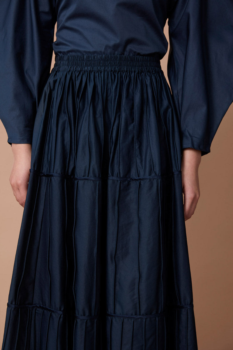 AFAF HANDPIPED SKIRT - DEEP BLUE