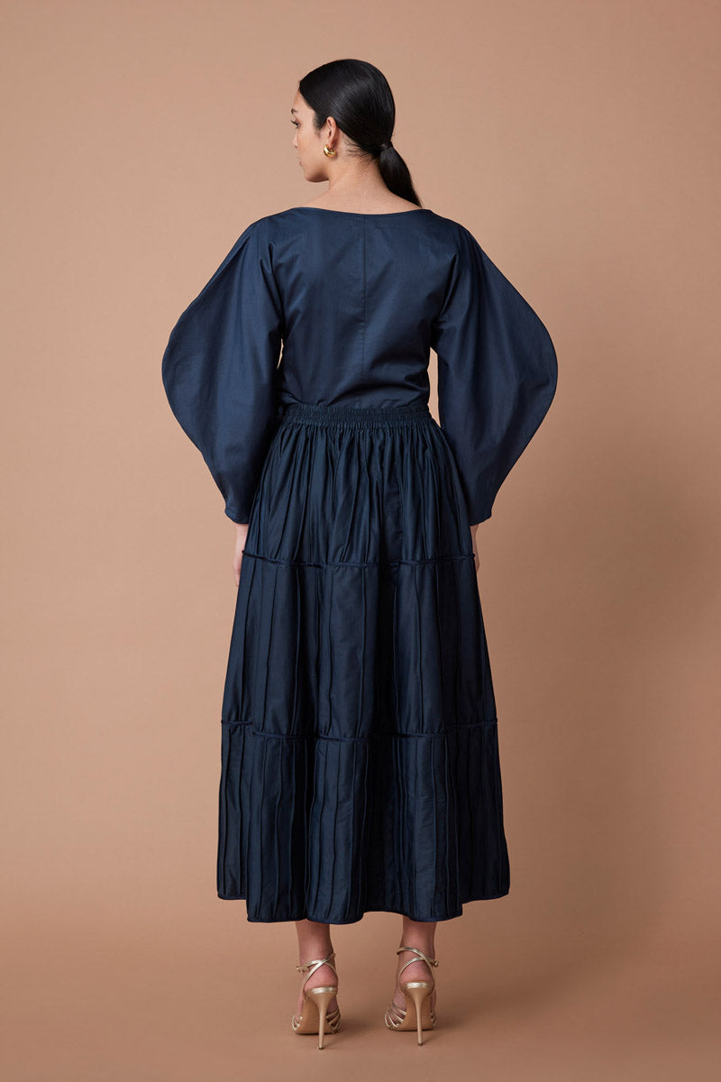 AFAF HANDPIPED SKIRT - DEEP BLUE