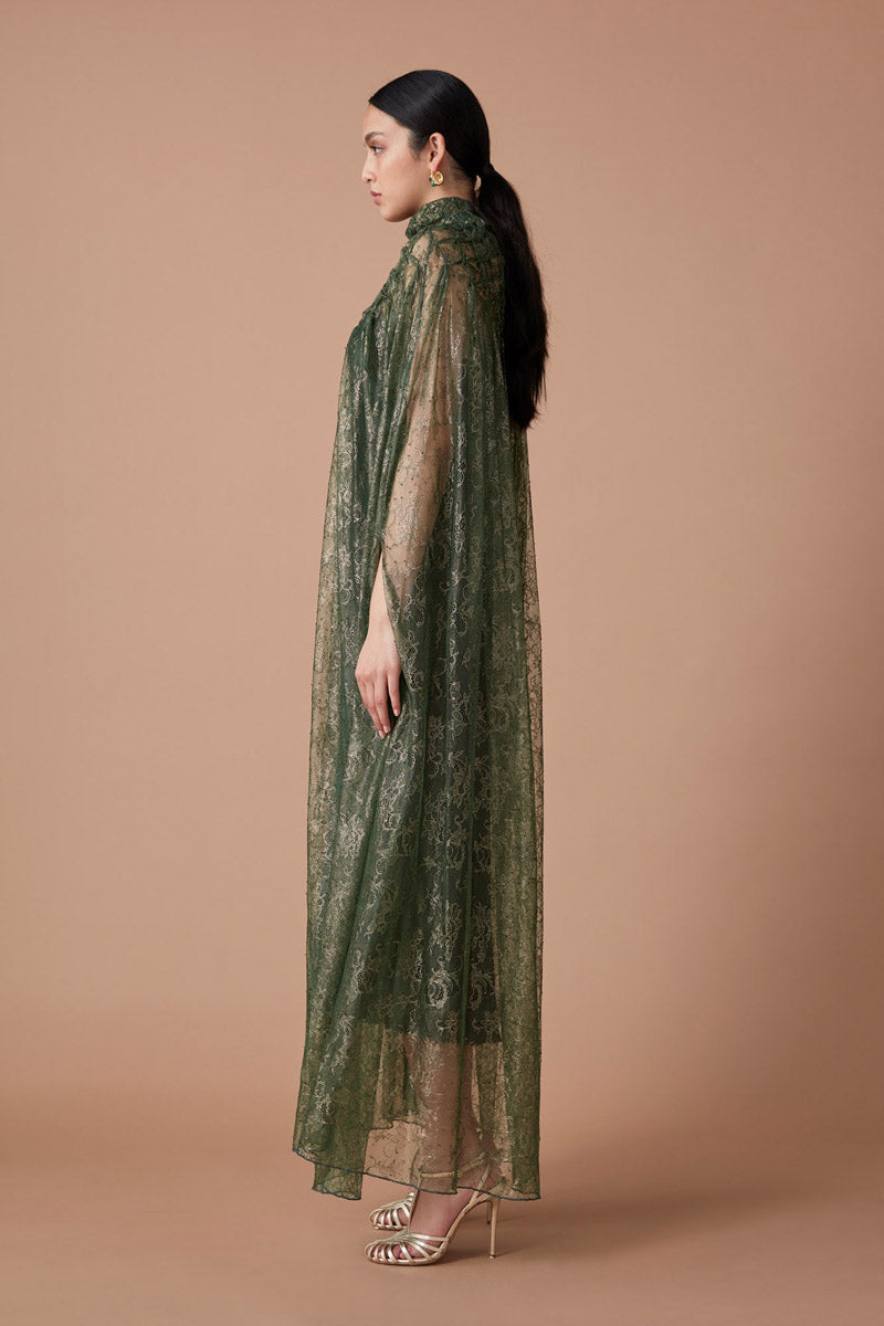 AFSA LACE MAXI CAPE - METALLIC EMERALD