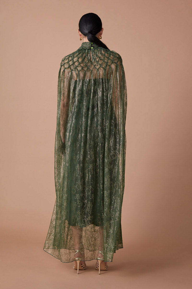 AFSA LACE MAXI CAPE - METALLIC EMERALD