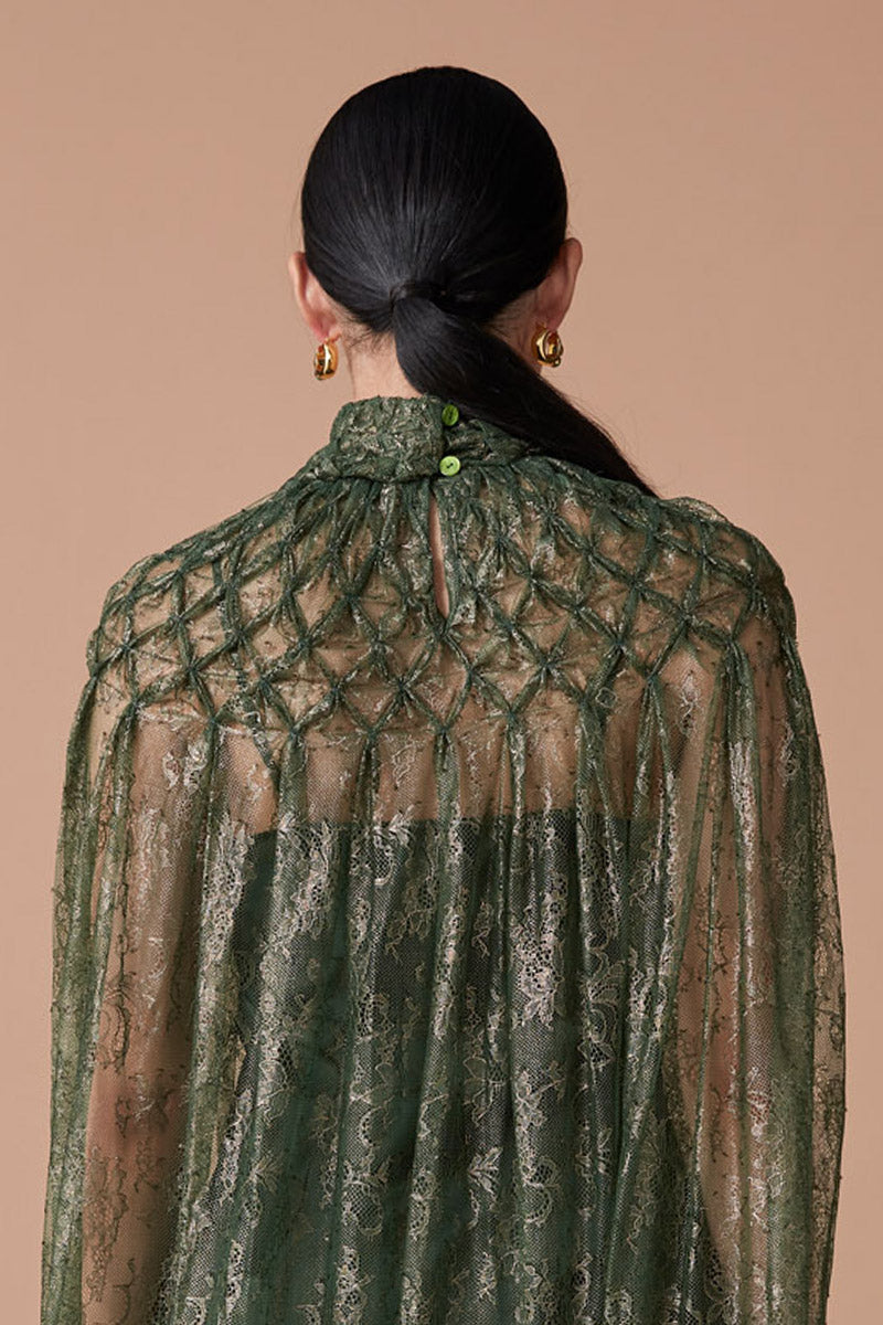 AFSA LACE MAXI CAPE - METALLIC EMERALD