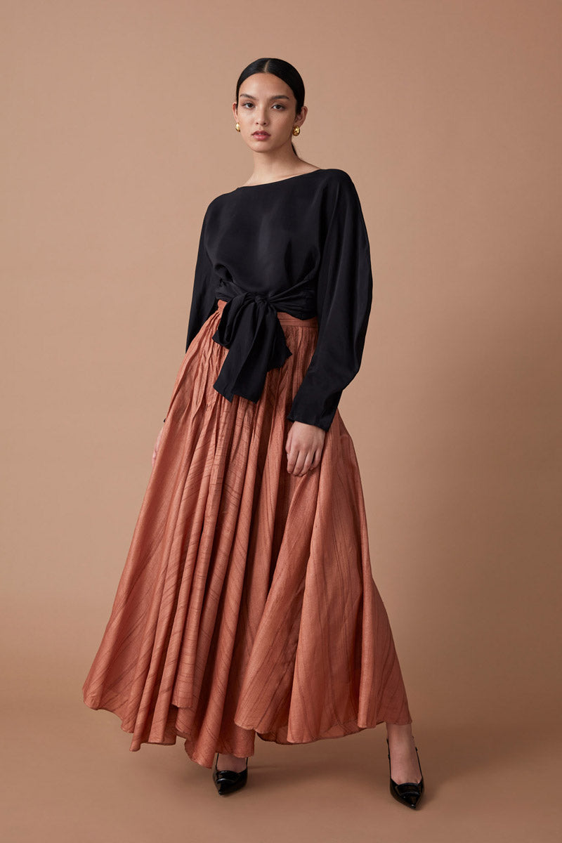 ROOHI SILK WRAP TOP - NOIR