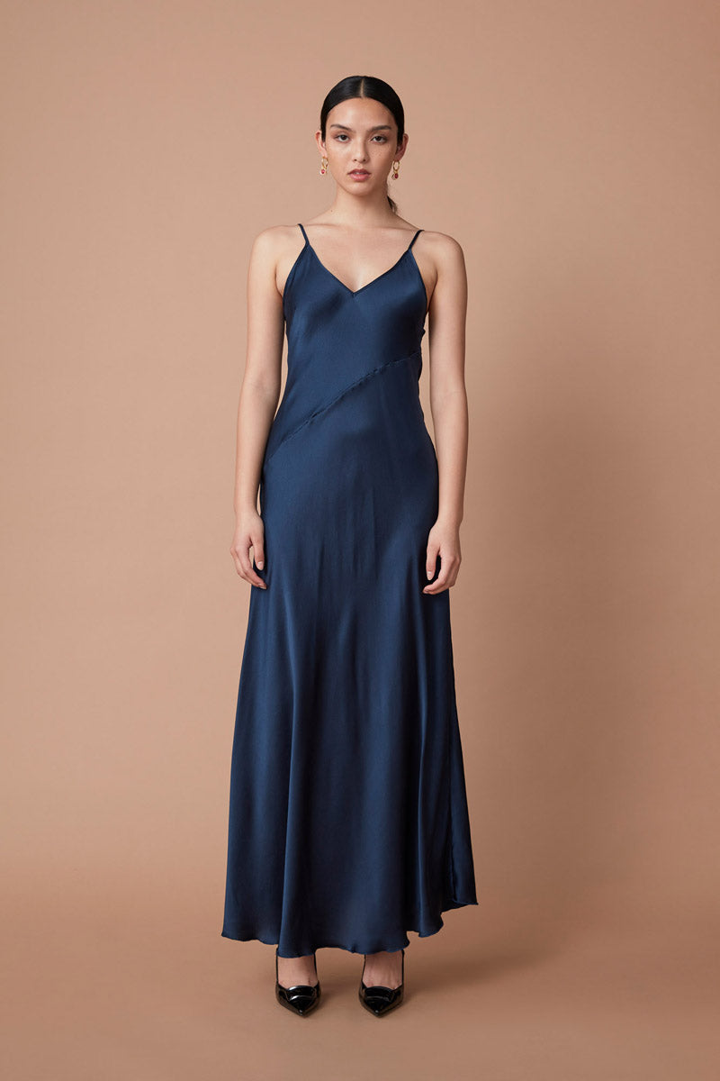 ARINI SILK MAXI DRESS - DEEP BLUE