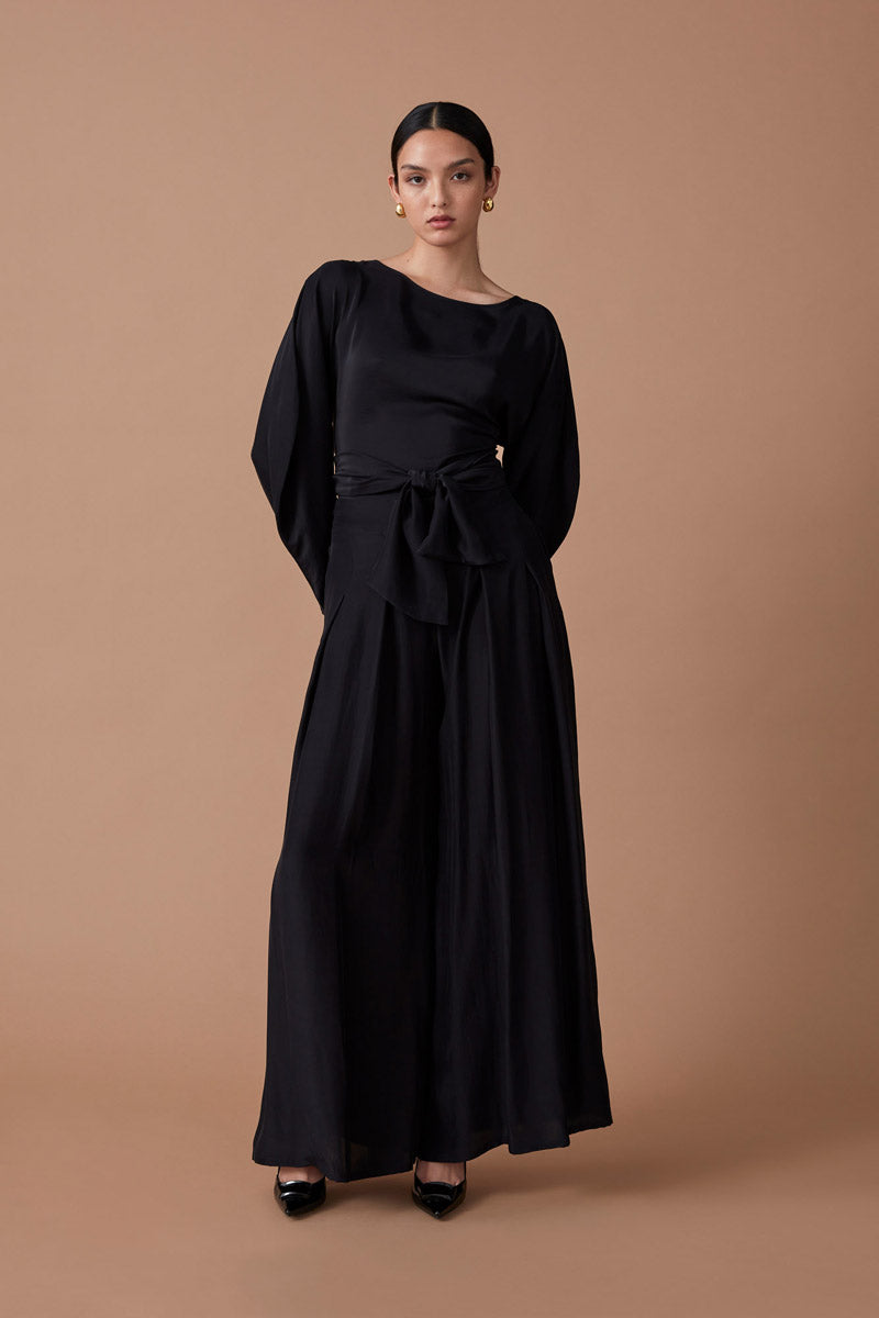 ROOHI SILK WRAP TOP - NOIR