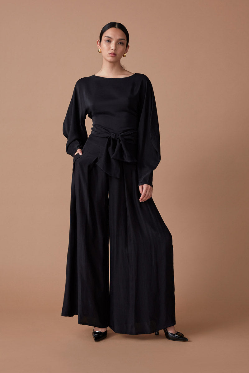ROOHI SILK WRAP TOP - NOIR