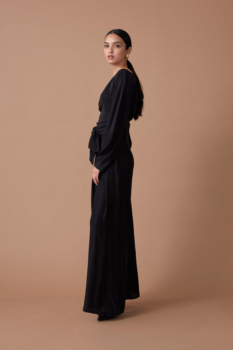 ROOHI SILK WRAP TOP - NOIR