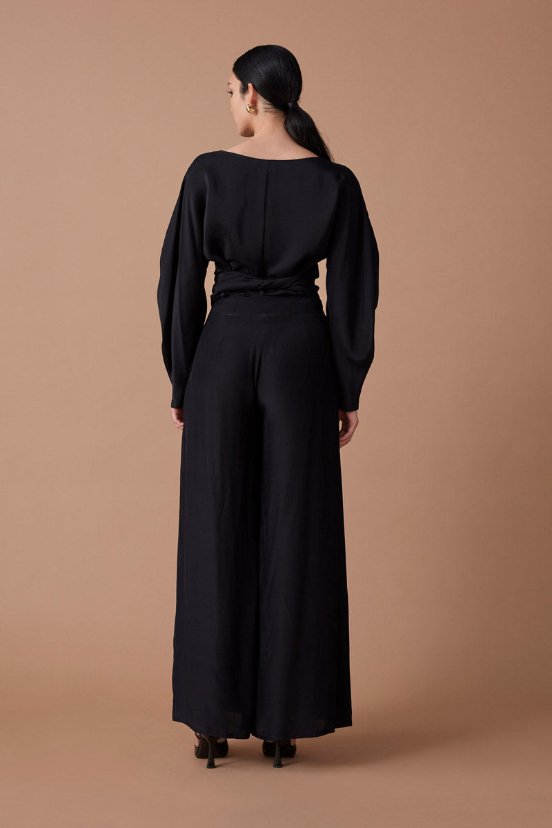 ROOHI SILK WRAP TOP - NOIR
