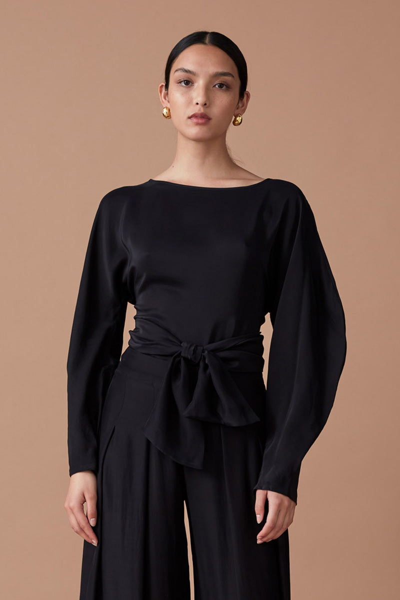 ROOHI SILK WRAP TOP - NOIR