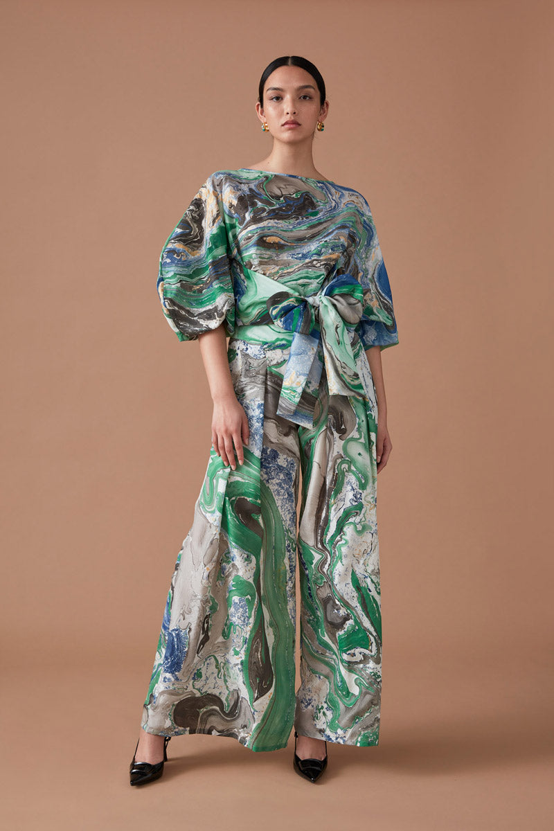 ROOHI SILK WRAP TOP - EMERALD MULTI