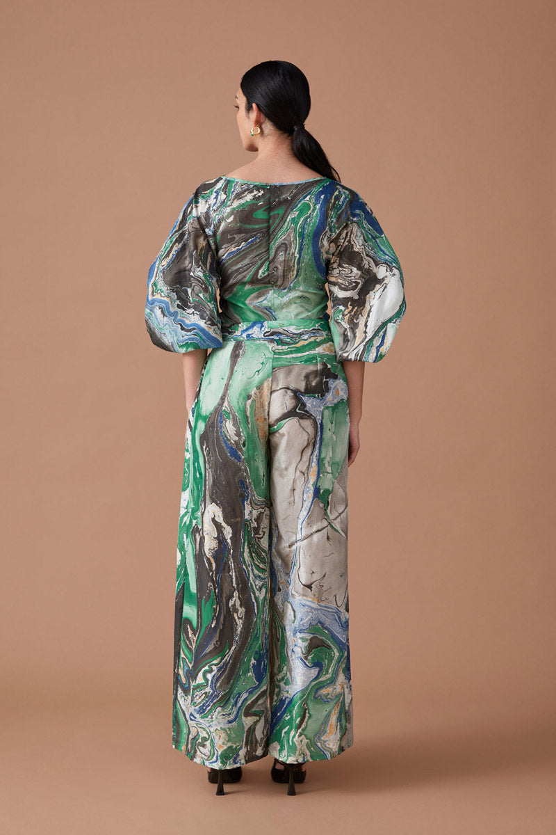 ROOHI SILK WRAP TOP - EMERALD MULTI