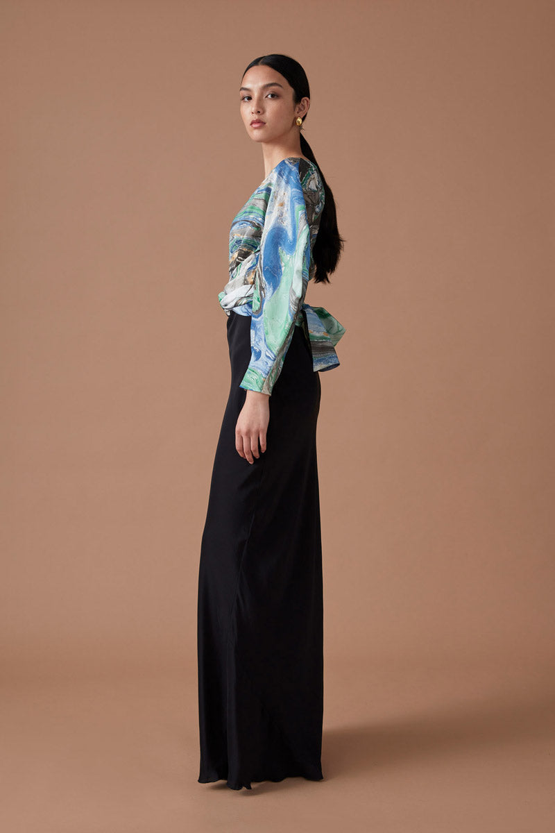 ROOHI SILK WRAP TOP - EMERALD MULTI