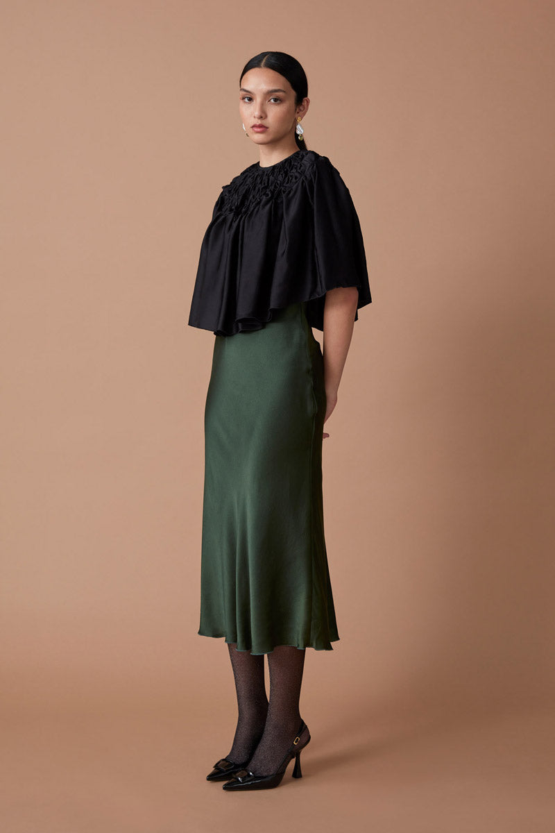 SILK SATIN CAPE - NOIR