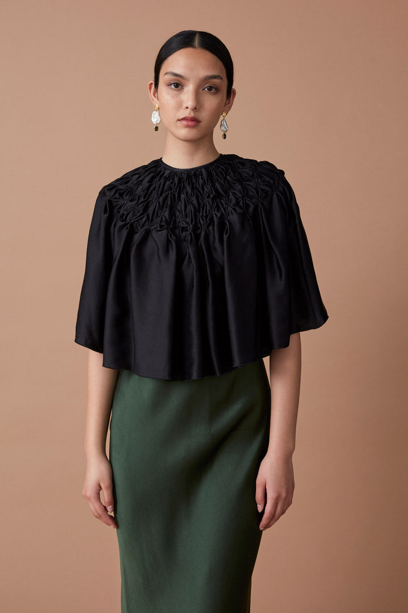 SILK SATIN CAPE - NOIR