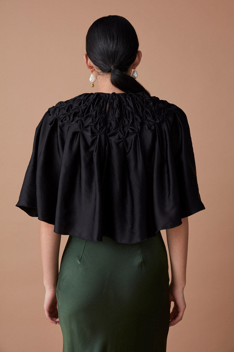 SILK SATIN CAPE - NOIR