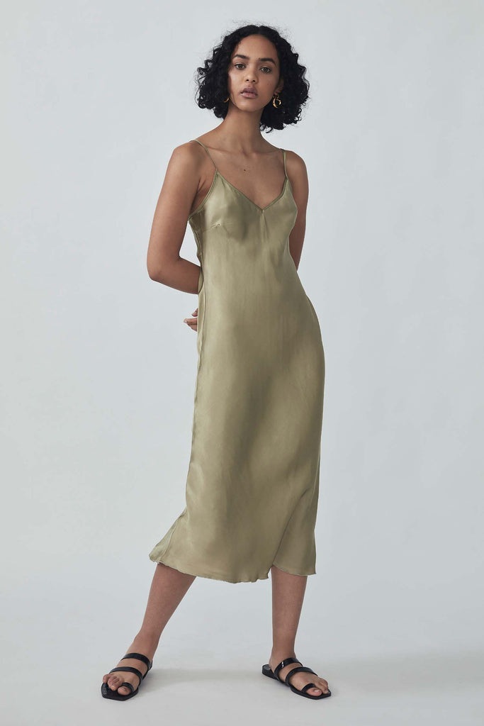 MASTANI SILK SLIP DRESS - PISTACHIO