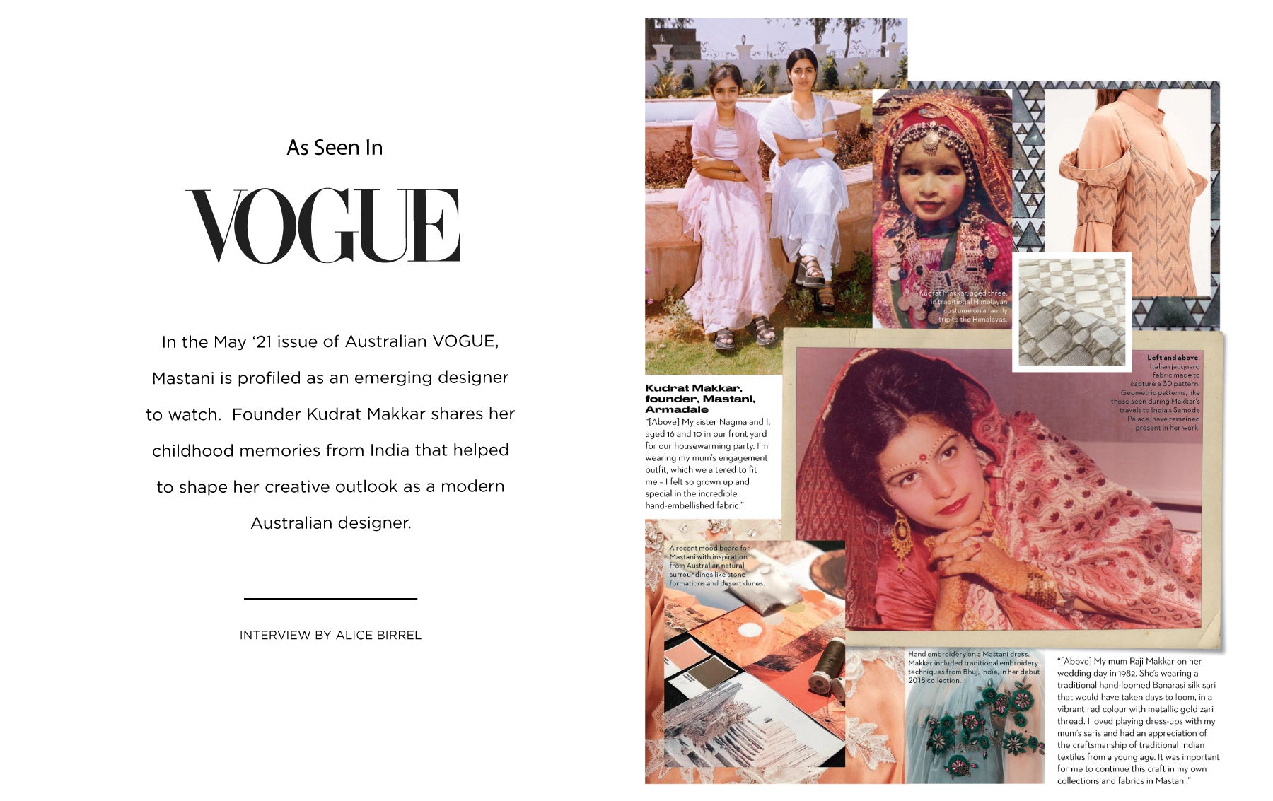 VOGUE AUSTRALIA PROFILES MASTANI FOUNDER KUDRAT MAKKAR