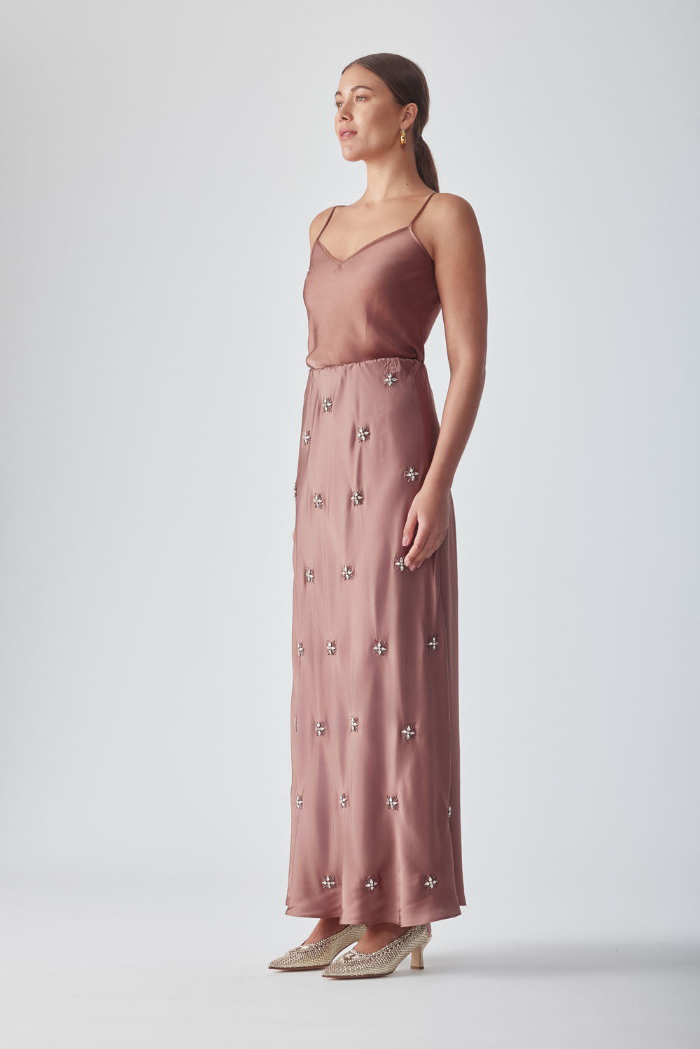 KABIRA EMBELLISHED SKIRT - MOCHA