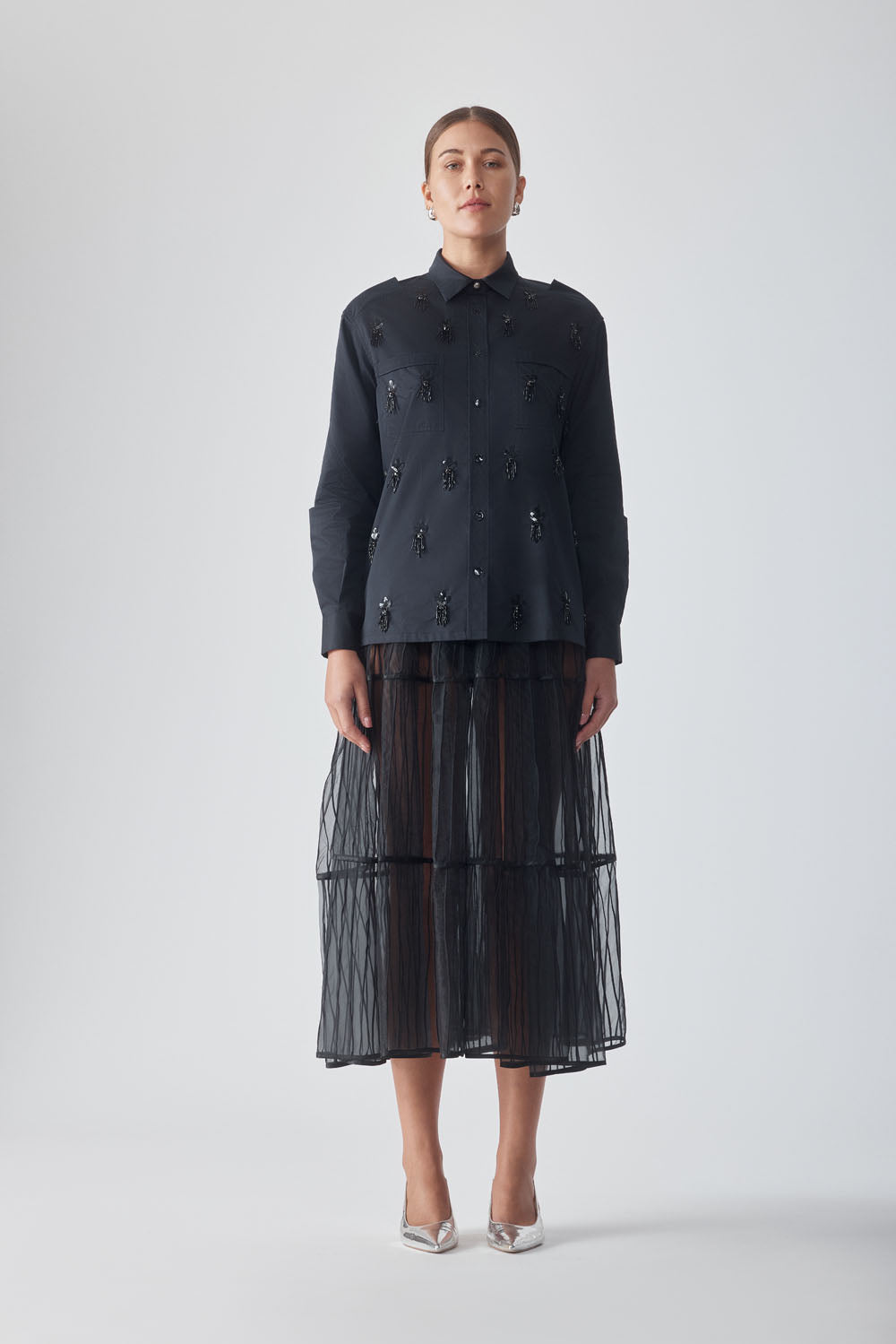 SAYA BEADED COTTON SHIRT - NOIR