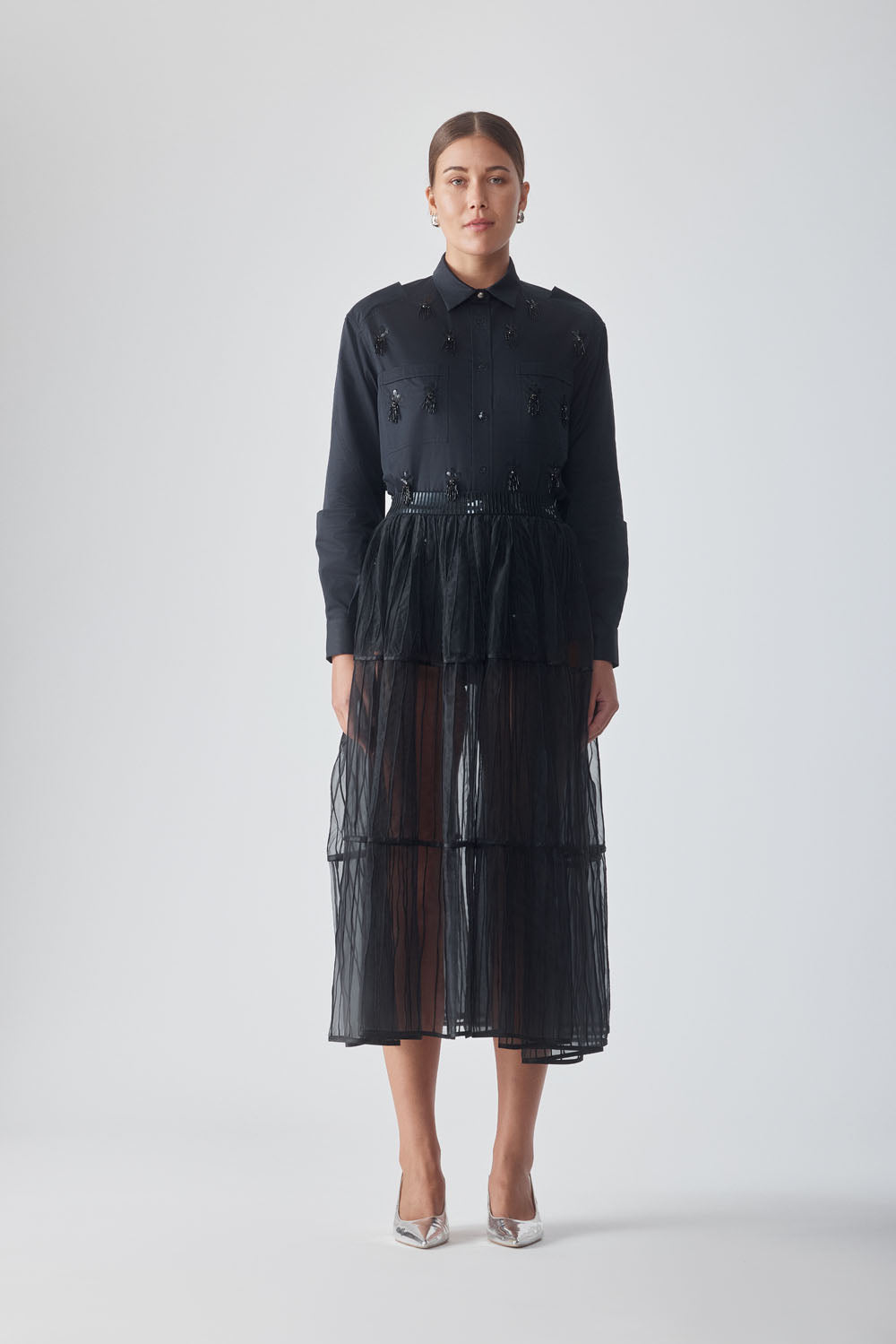 AFAF HAND-PIPED SKIRT - NOIR