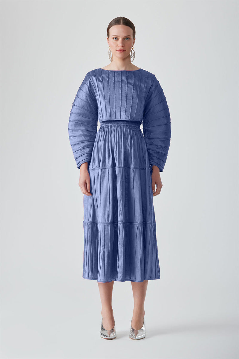 AFAF HAND-PIPED TOP - PERIWINKLE