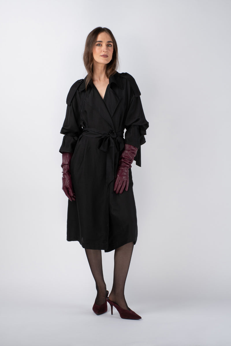 JANNAT SILK TWILL TRENCH - NOIR