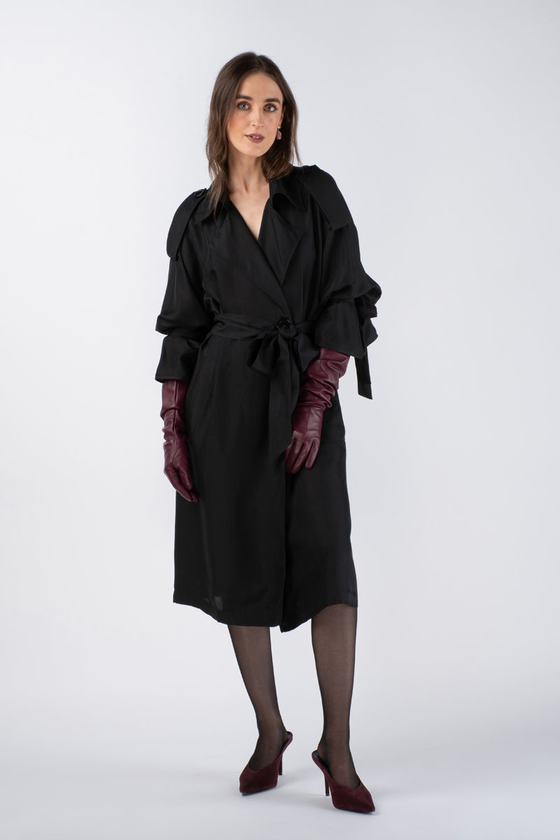 JANNAT SILK TWILL TRENCH - NOIR