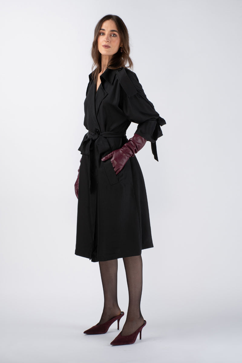 JANNAT SILK TWILL TRENCH - NOIR