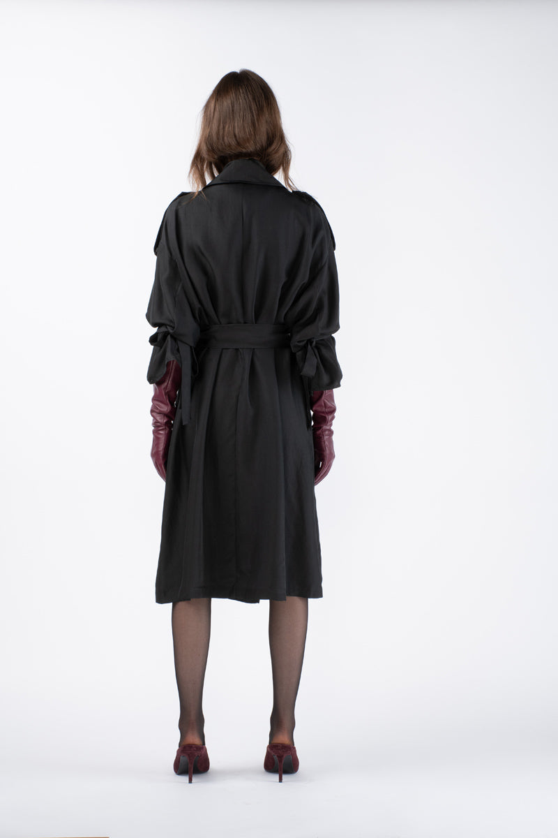 JANNAT SILK TWILL TRENCH - NOIR