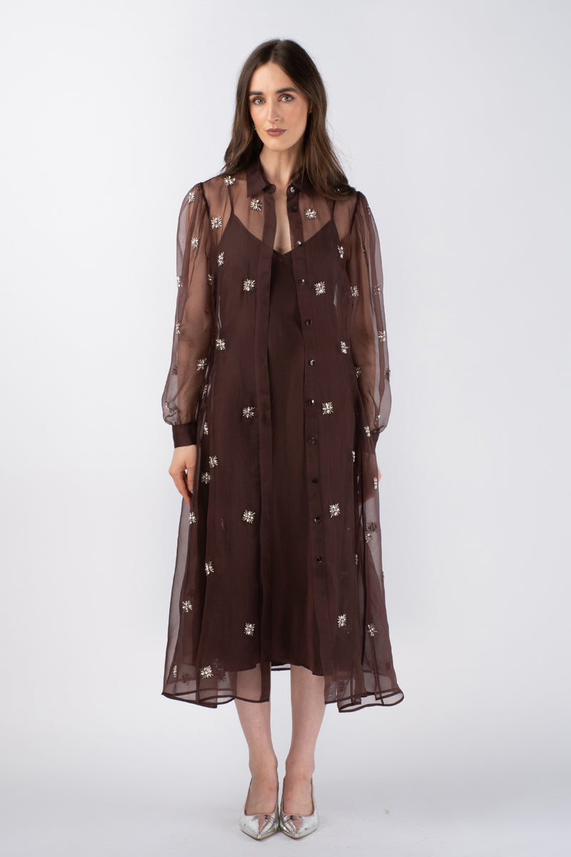 HIBA EMBELLISHED DRESS - GANACHE