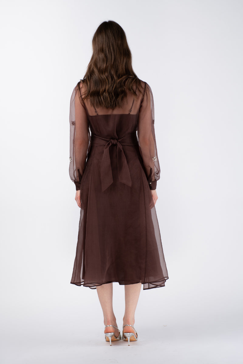 HIBA EMBELLISHED DRESS - GANACHE