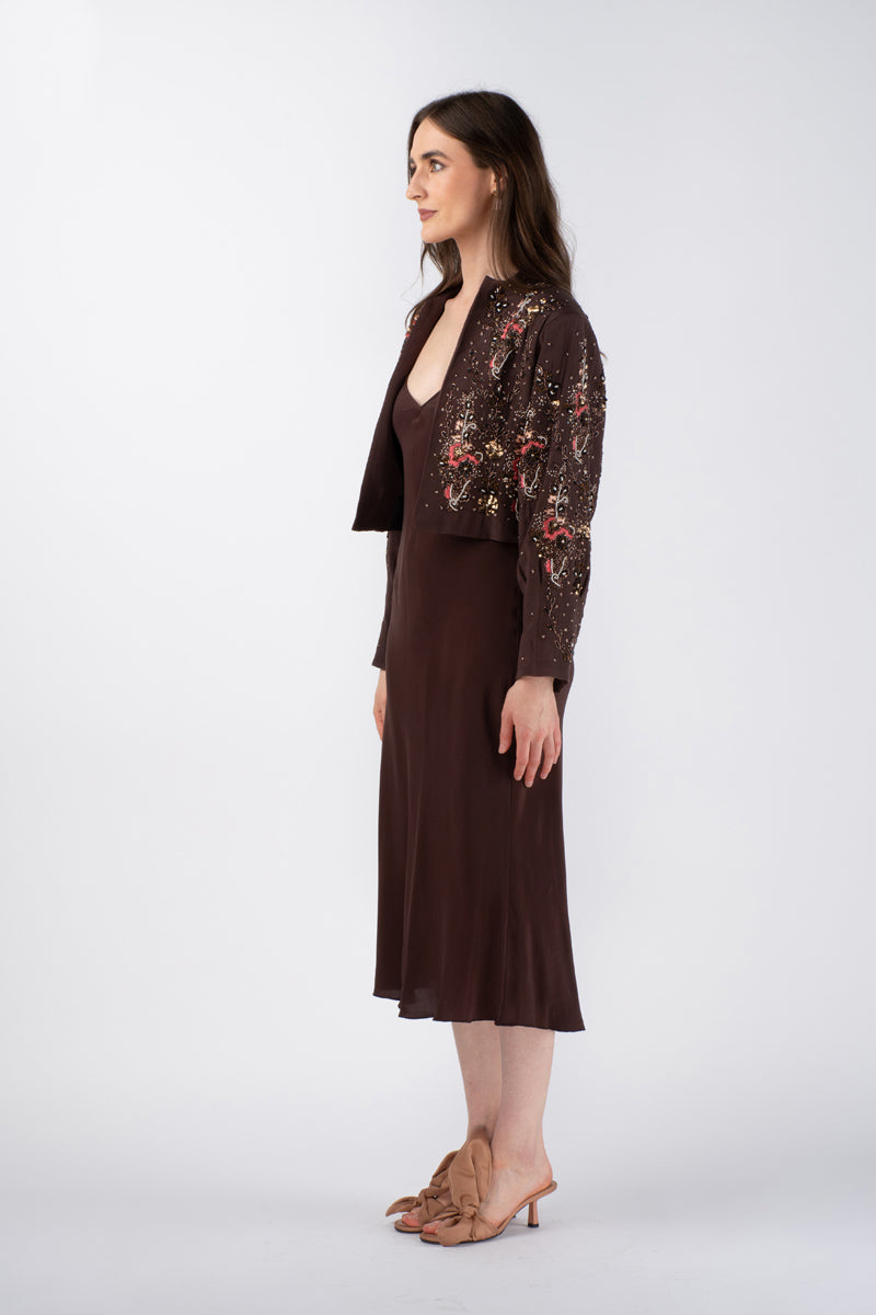 SHAAM BEADED JACKET - GANACHE