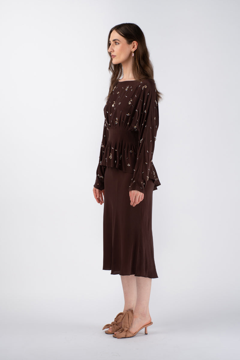 ABIR EMBELLISHED TOP - GANACHE