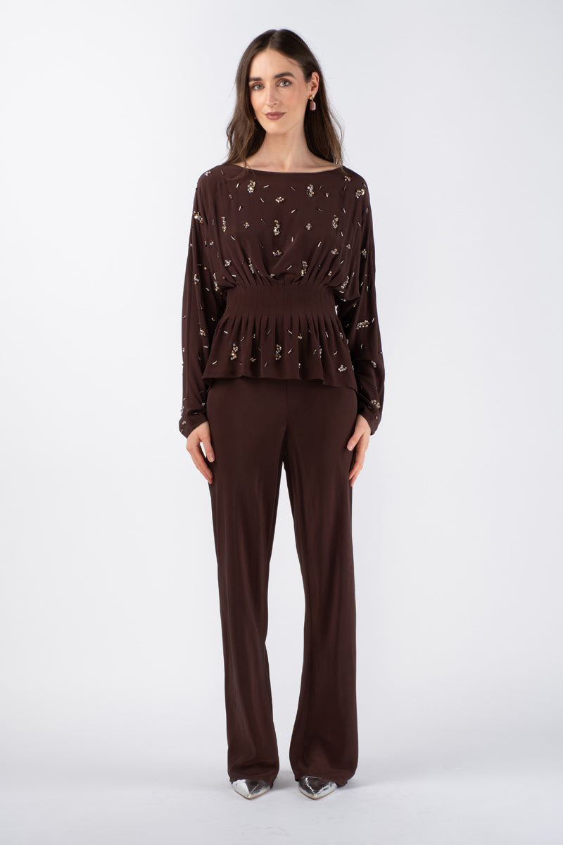 KAIA SILK PANT - GANACHE