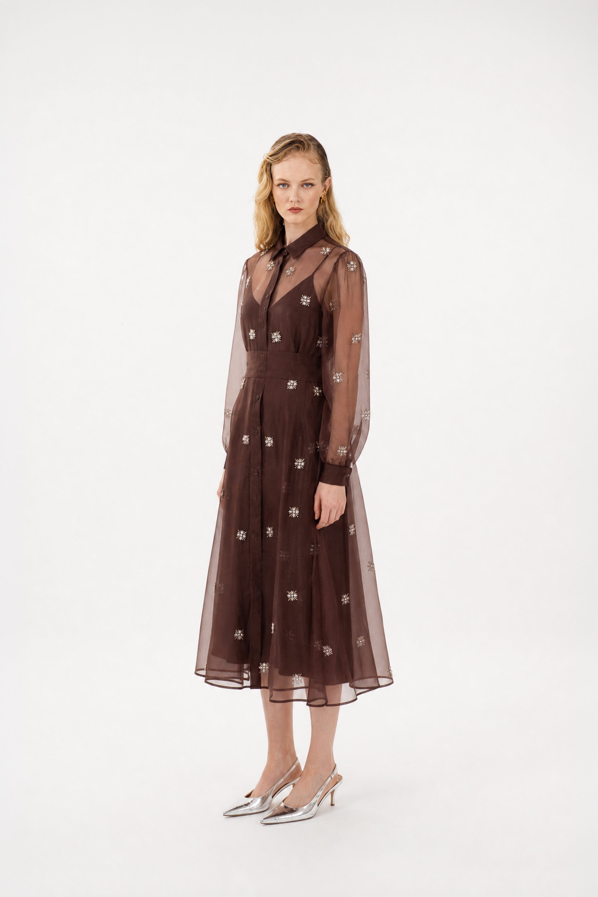 HIBA EMBELLISHED DRESS - GANACHE