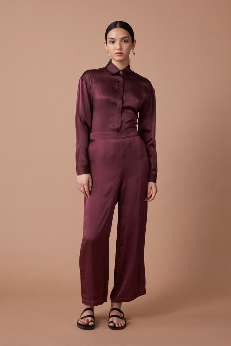 AGGIE SILK PANT - GARNET